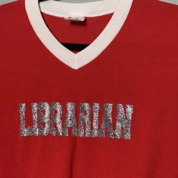 Vintage 80’s Librarian Sparkle Red Shirt Small 90’s Nerd Geek Humor Comedy - Picture 5 of 7